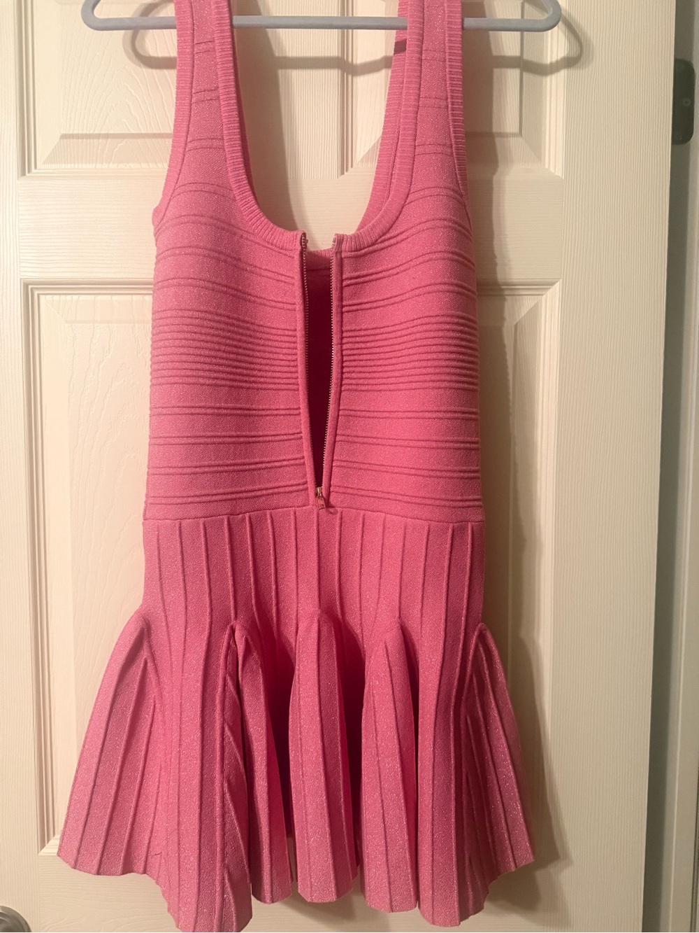 Retrofete Pink Sleeveless Pleated Knit Dress with Gold Buttons - Picture 4 of 6
